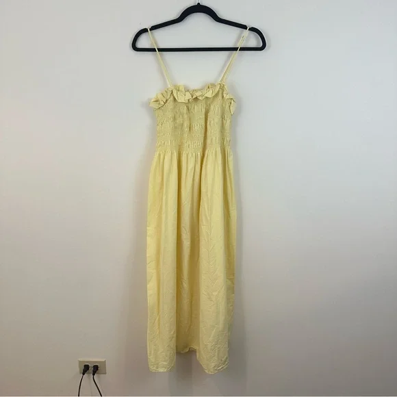 H&M | Smocked Bodice Sleeveless Light Yellow Ruffle Dress Size Medium - Picture 5 of 10
